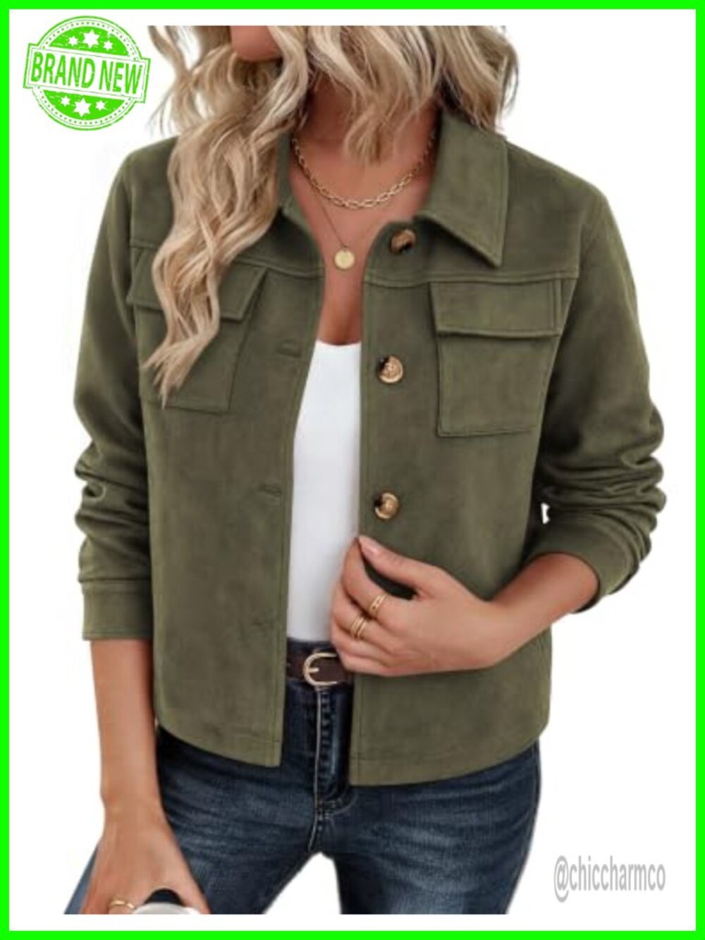 Faux Suede Cropped Shacket Button Down Long Sleeve Casual Jacket